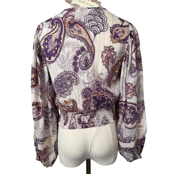 2//$30 NWT Band Of The Free XS Bohemian Paisley Blouse Full Sleeves - Picture 5 of 15